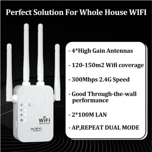 WiFi Extender Signal Booster | 300Mbps Wireless Repeater | Long Range Internet Amplifier for Home & Office