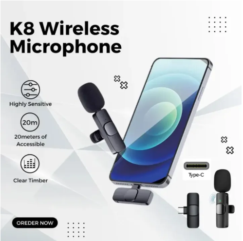K8 Plug & Play Wireless Microphone | For Android & iPhone | Noise Cancellation & HD Sound | Long Battery Backup | Ideal Lavalier Mic for YouTube, TikTok